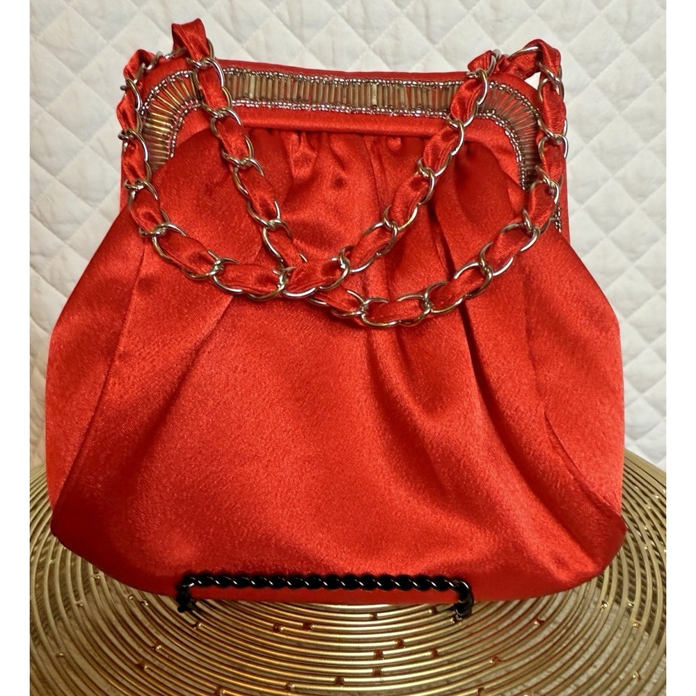 Y2K Bijoux Terner Red Satin Vintage Evening Bag Pleated Prom‎ Formal Accessory